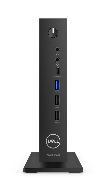 Dell Wyse Micro Refurbished Tiny PC with Intel Celeron J4105 processor, compact desktop computer on a neutral background.