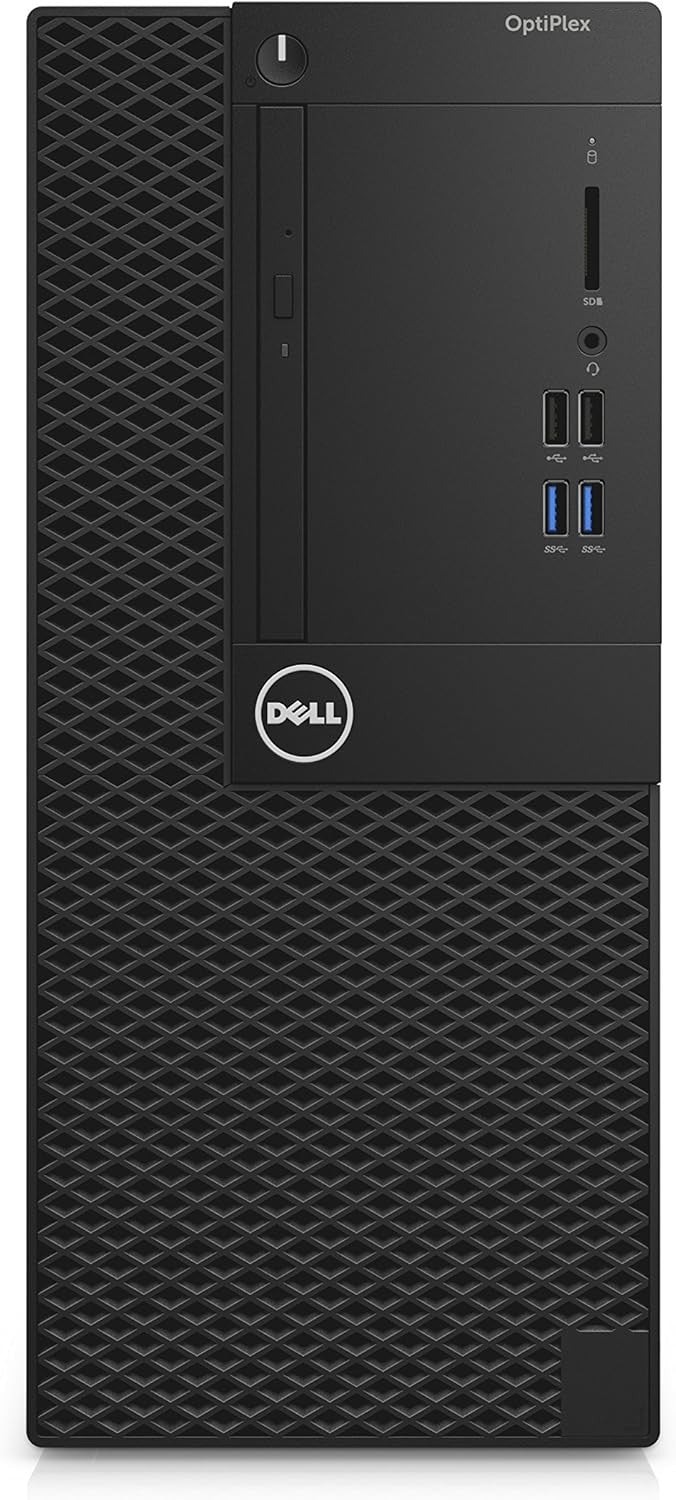 Refurbished Dell OptiPlex desktop tower with Intel Core i5-7200U processor, black case, front ports and vents.