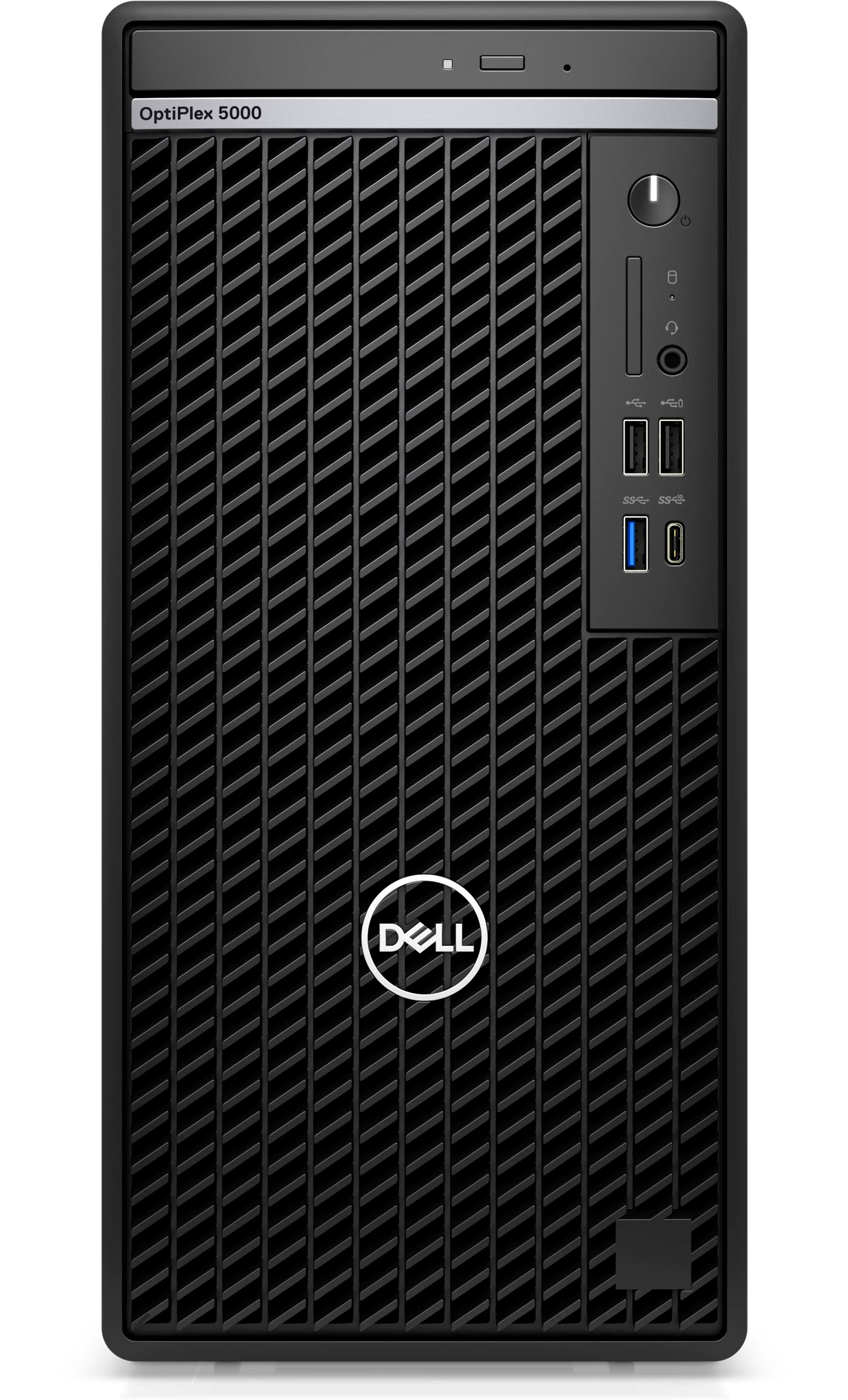 Dell OptiPlex tower desktop with Intel Core i7-12700 processor, featuring a sleek black case and standard ports.