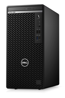 Dell OptiPlex Tower desktop with Intel Core i7-10700 processor, showing the refurbished desktop computer with front ports and vents.