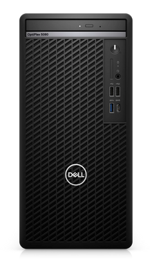 Refurbished Dell OptiPlex tower desktop with Intel Core i7-10700 processor, black case, and front USB ports.
