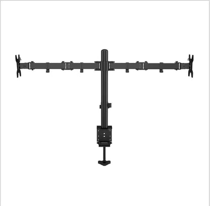 Dual-arm desktop monitor mount from Uniway Computers with 360-degree full motion for two screens, made of durable metal.