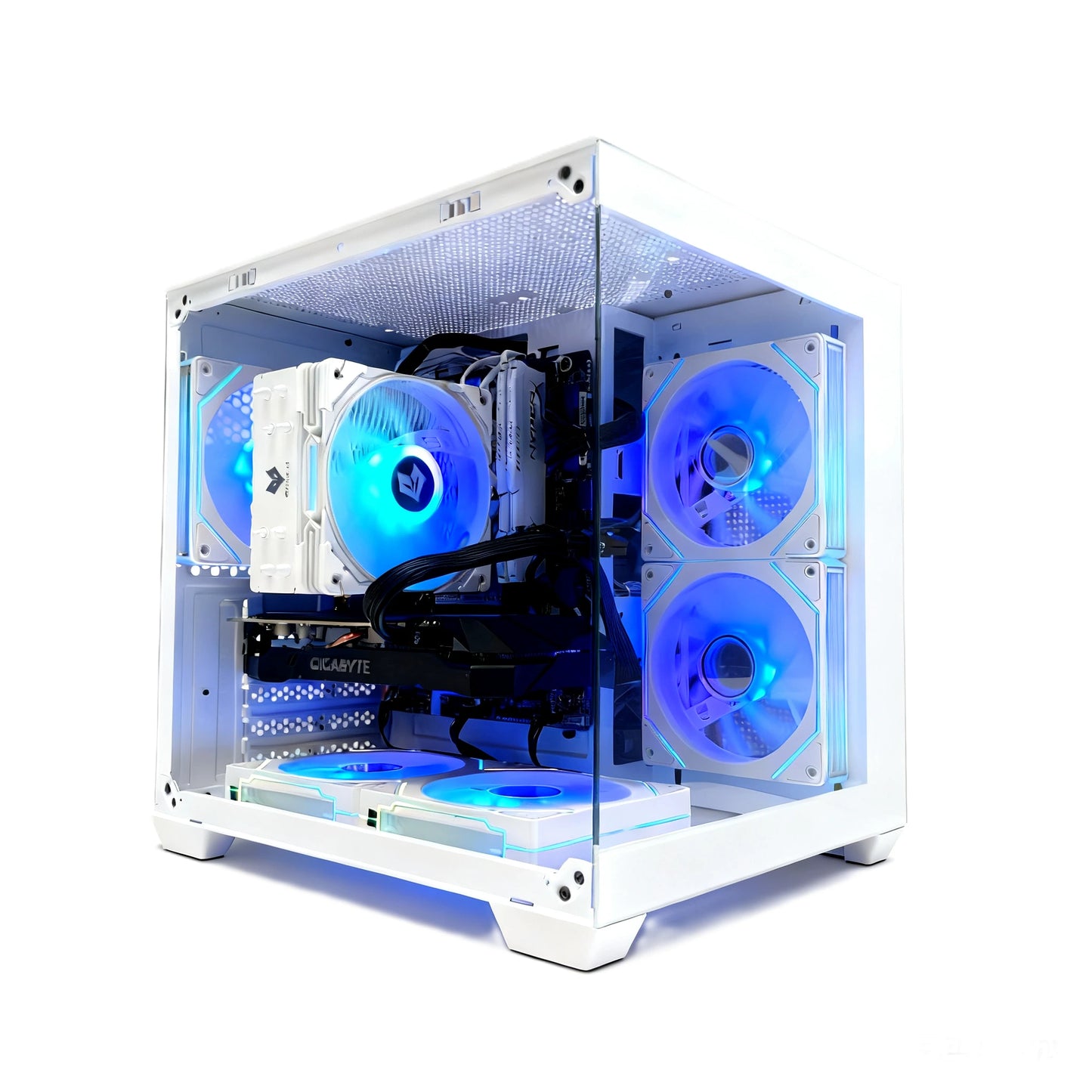 Uniway Gaming PC with AMD Ryzen 5 7600X processor, black gaming computer tower with RGB lighting and high-performance components.