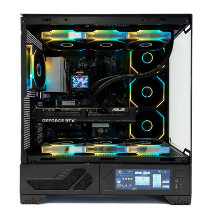 Uniway Gaming PC with AMD Ryzen 9 9950X3D processor, gaming computer featuring a sleek black case and customizable RGB lighting.
