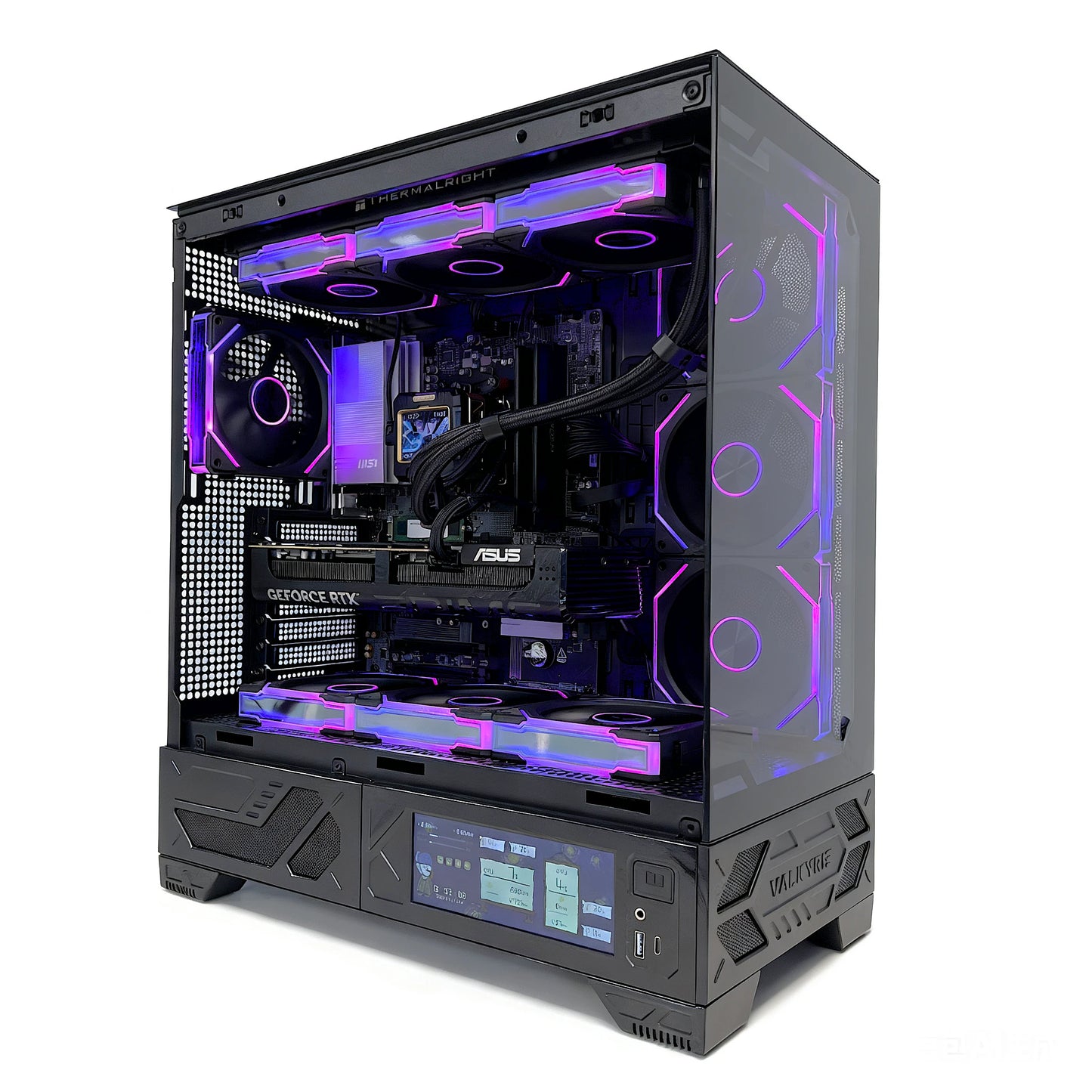 Uniway Gaming PC with AMD Ryzen 9 9950X3D processor, black gaming computer tower with RGB lighting, high-performance gaming setup