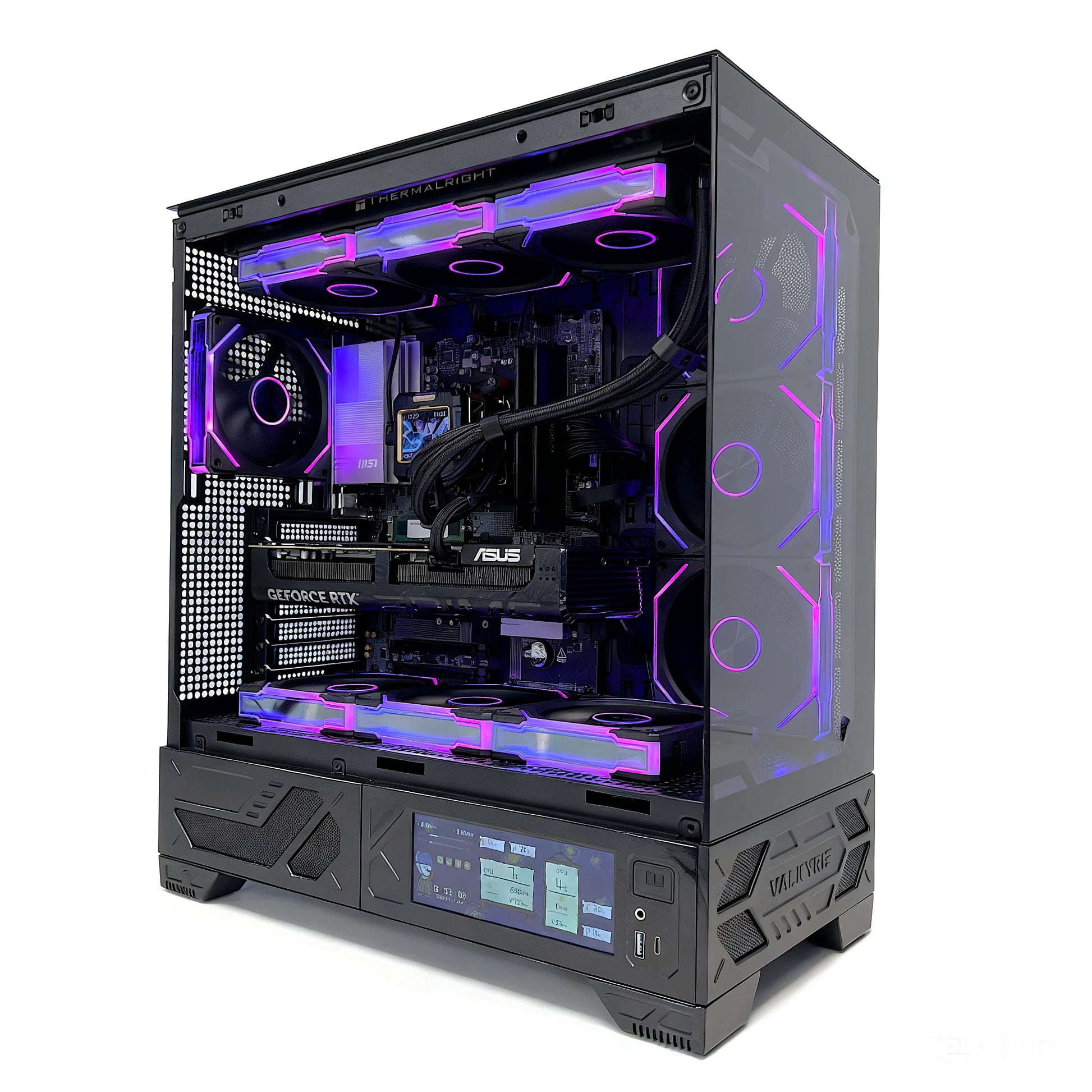 Uniway Gaming PC with AMD Ryzen 9 9950X3D processor, black gaming computer tower with RGB lighting, high-performance gaming setup