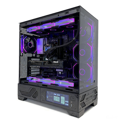 Uniway Gaming PC with AMD Ryzen 9 9950X3D processor, black gaming computer tower with RGB lighting, high-performance gaming setup