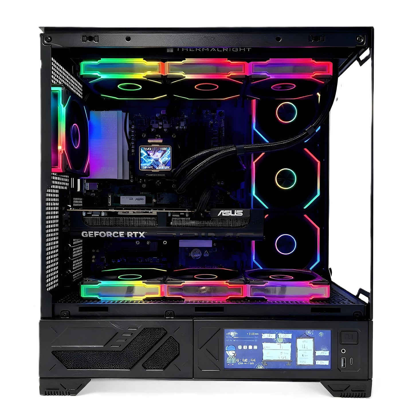 Uniway Gaming PC with AMD Ryzen 9 9950X3D processor, black gaming computer tower with RGB lighting and high-performance components.