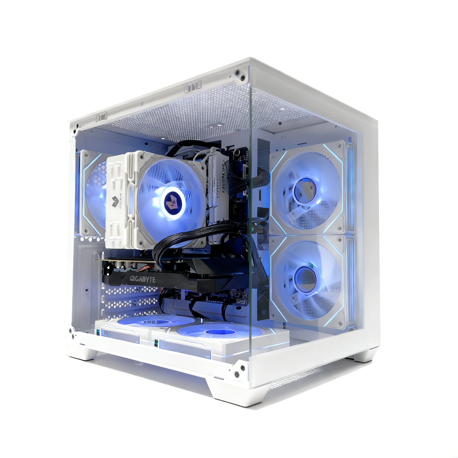 Uniway Gaming PC with Intel Core i5-10500 processor, black gaming computer tower with LED lighting and front USB ports.