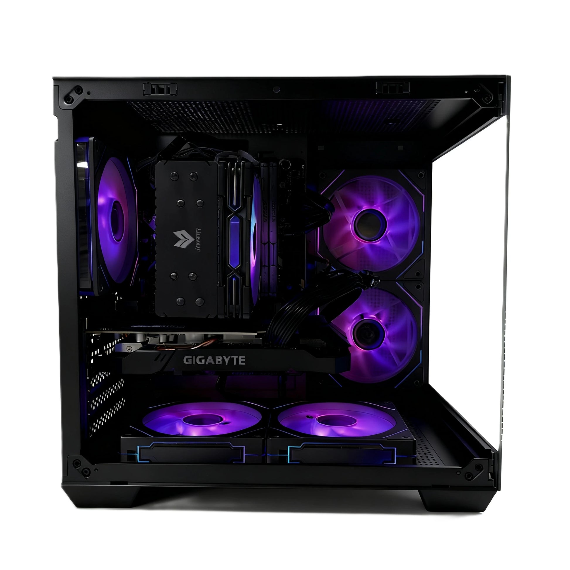 Uniway Gaming PC with Intel Core i5-10500 processor, black gaming desktop computer with RGB lighting and sleek design.