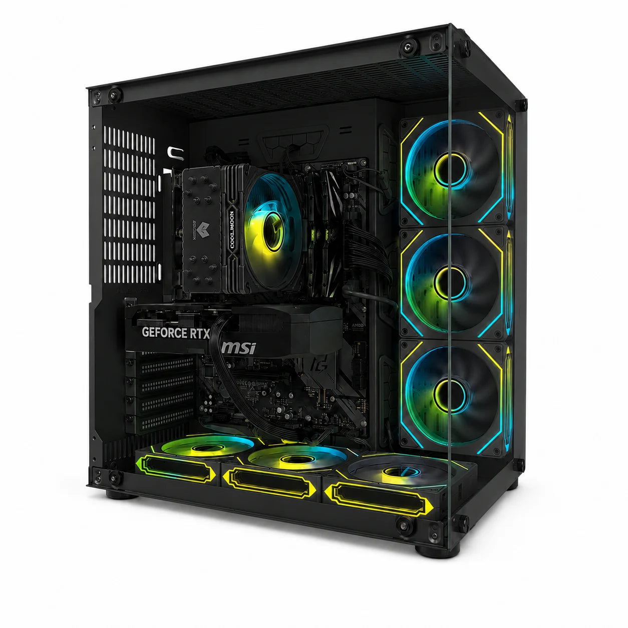Uniway Gaming Crystal PC with AMD Ryzen 5 7600X processor, gaming computer featuring a sleek case and air cooling system.