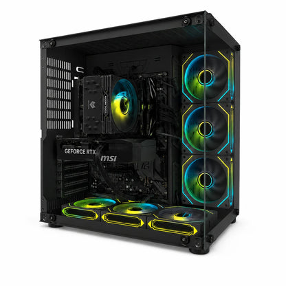 Uniway Gaming Crystal PC with AMD Ryzen 7 8700F processor, black gaming computer with transparent case and cooling fans