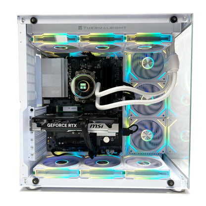 Uniway Gaming PC with AMD Ryzen 9 9950X3D processor, sleek gaming computer with RGB lighting and high-performance components.