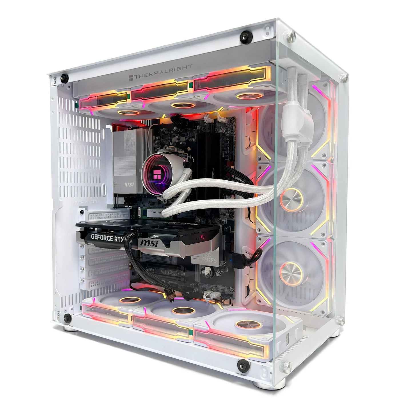 Uniway Gaming PC with AMD Ryzen 9 9950X3D processor, black gaming desktop computer with RGB lighting and sleek design.