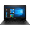 Refurbished HP ProBook x360 11 G4 laptop with 11.6-inch display and Intel Core i5-8200Y processor, open showing keyboard and screen