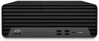 Refurbished HP ProDesk small form factor desktop with Intel Core i5-10500 processor, compact design and black finish.