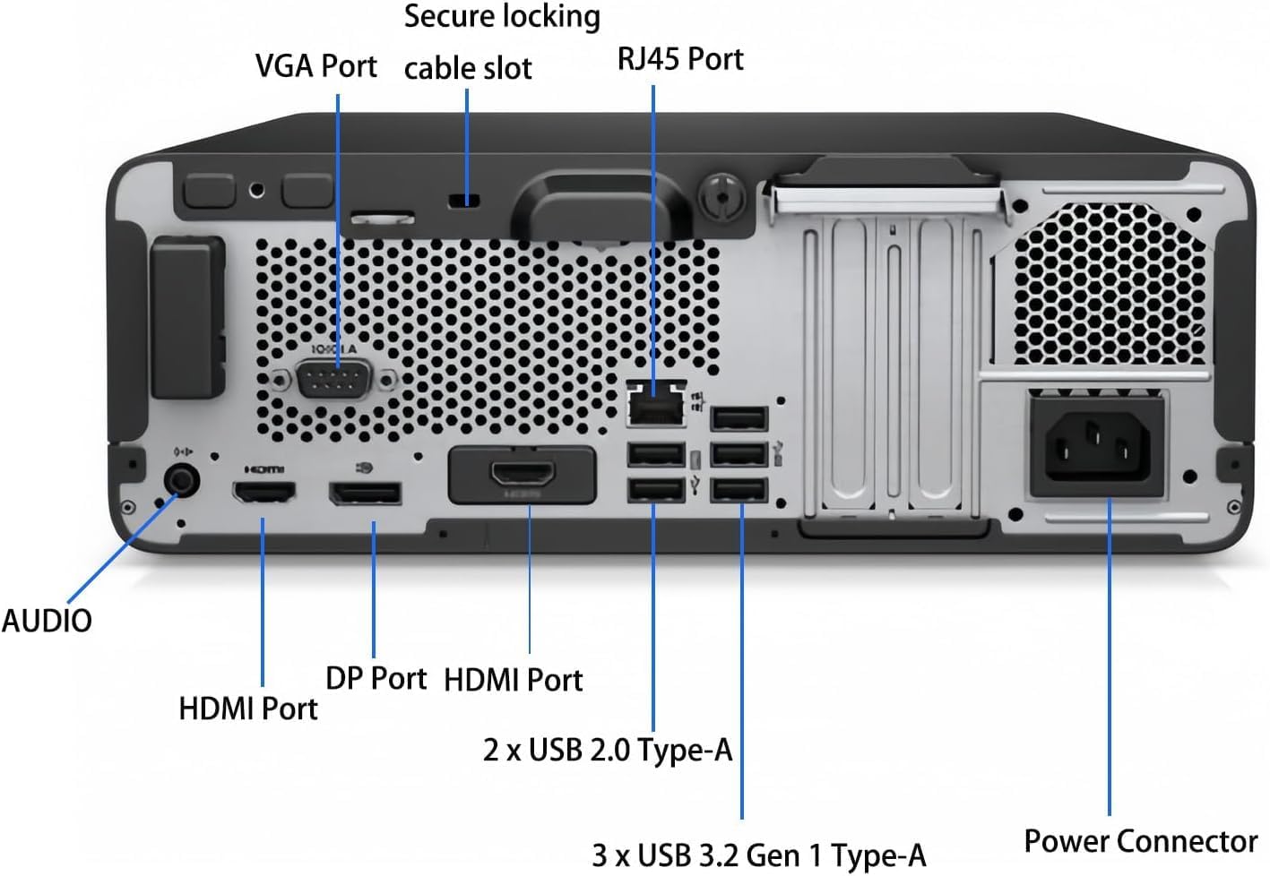 HP ProDesk small form factor desktop computer with Intel Core i5-10500 processor, compact and refurbished.