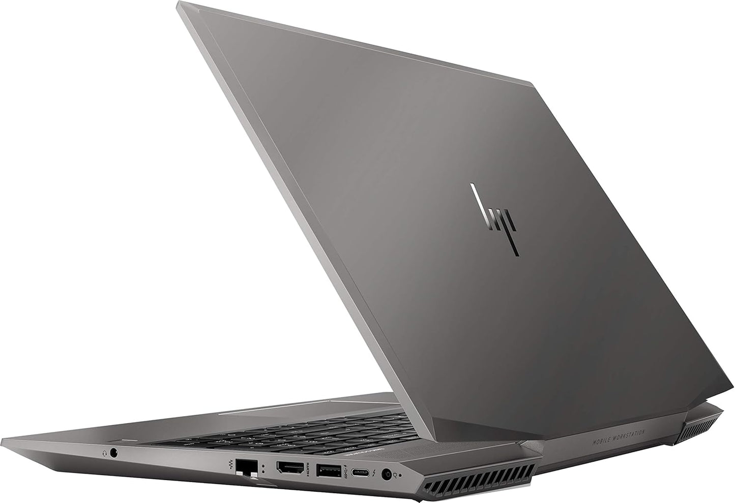Refurbished HP ZBook 15 G5 laptop with 15.6-inch display, Intel Core i7-8750H processor, black keyboard and sleek design.