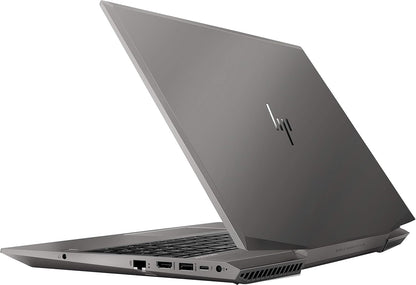 Refurbished HP ZBook 15 G5 laptop with 15.6-inch display, Intel Core i7-8750H processor, black keyboard and sleek design.