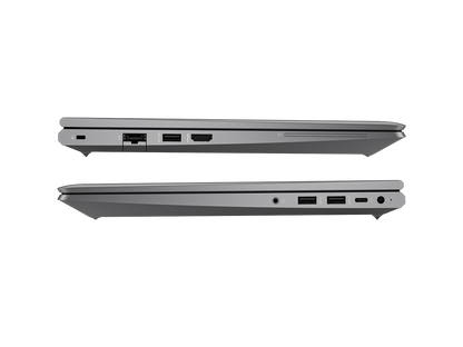 Refurbished HP ZBook Power 15.6-inch G9 laptop with Intel Core i7-12700H processor, sleek design, and full keyboard layout.
