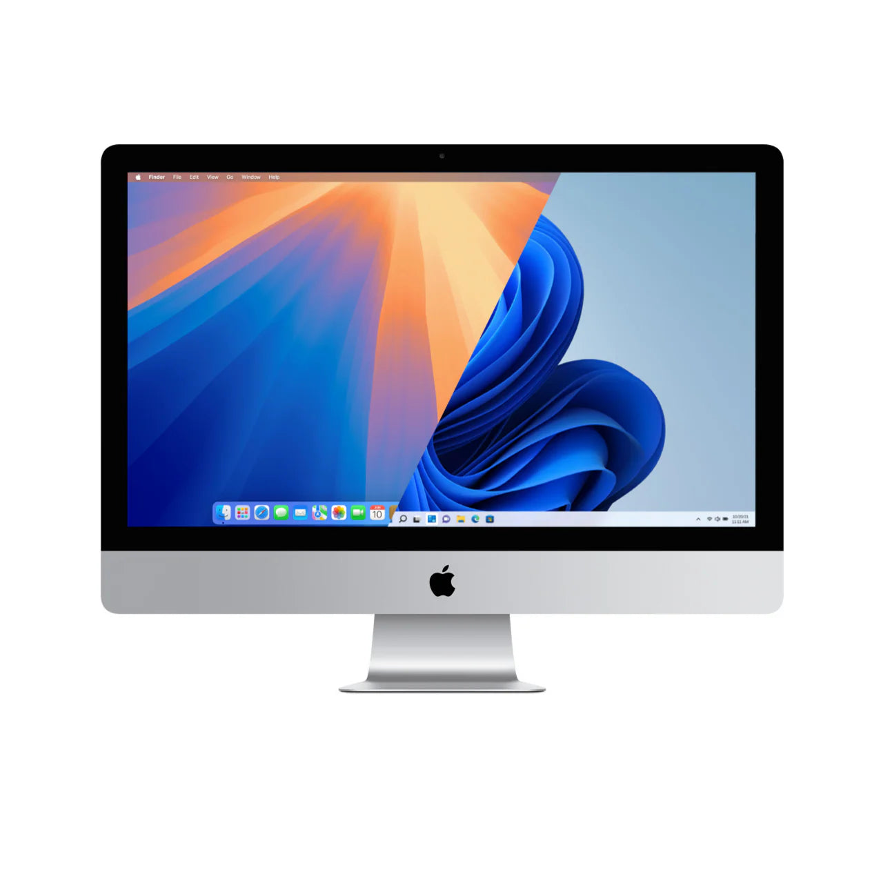 Apple refurbished 21.5-inch iMac all-in-one desktop with Intel Core i5 processor, sleek silver design and large display screen.