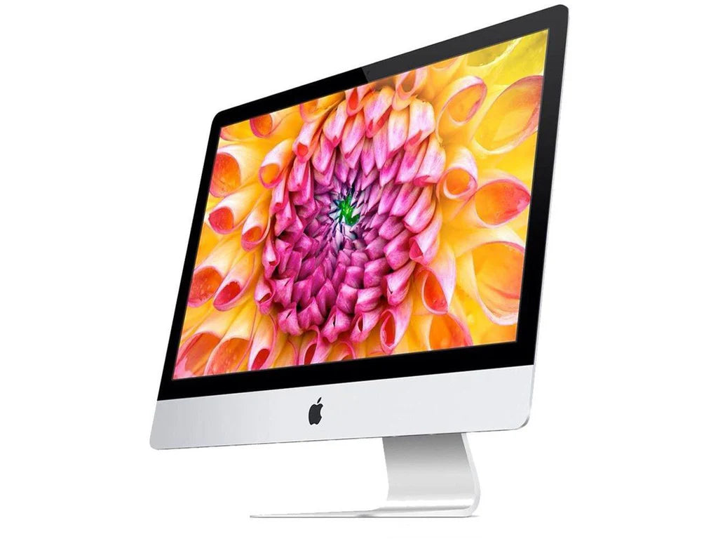 Apple refurbished 21.5-inch iMac all-in-one desktop with Intel Core i5 processor, sleek black stand and vibrant display.