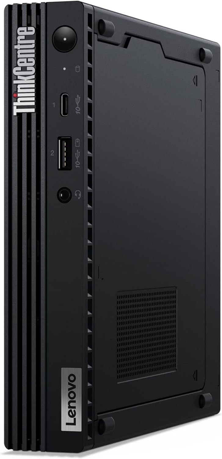 Refurbished Lenovo ThinkCentre Tiny PC with Intel Core i5-10500T processor, compact desktop computer on a desk.