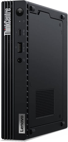 Refurbished Lenovo ThinkCentre Tiny PC with Intel Core i5-10500T processor, compact desktop computer on a desk.