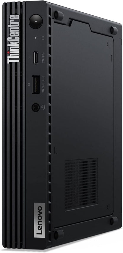 Refurbished Lenovo ThinkCentre Tiny PC with Intel Core i5-10500T processor, compact desktop computer on a desk.