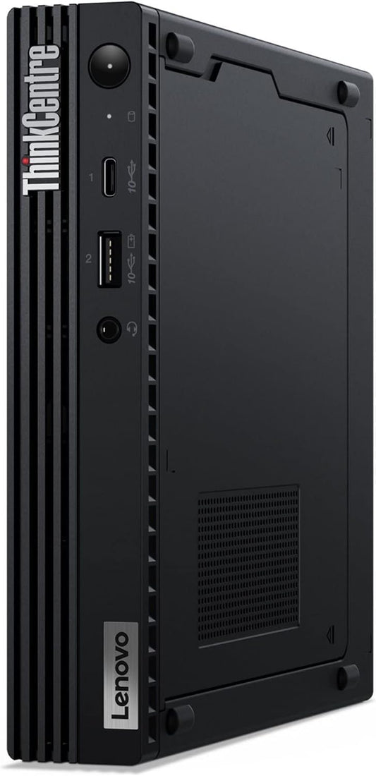 Refurbished Lenovo ThinkCentre Tiny PC with Intel Core i5-10500T processor, compact desktop computer on a desk.