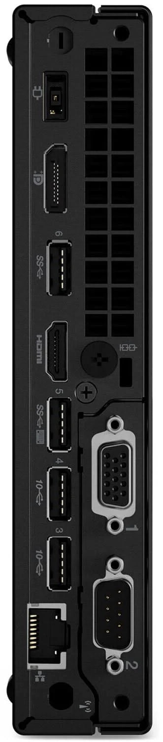 Refurbished Lenovo ThinkCentre Tiny PC with Intel Core i5-10500T processor, compact desktop with black case and ports visible.