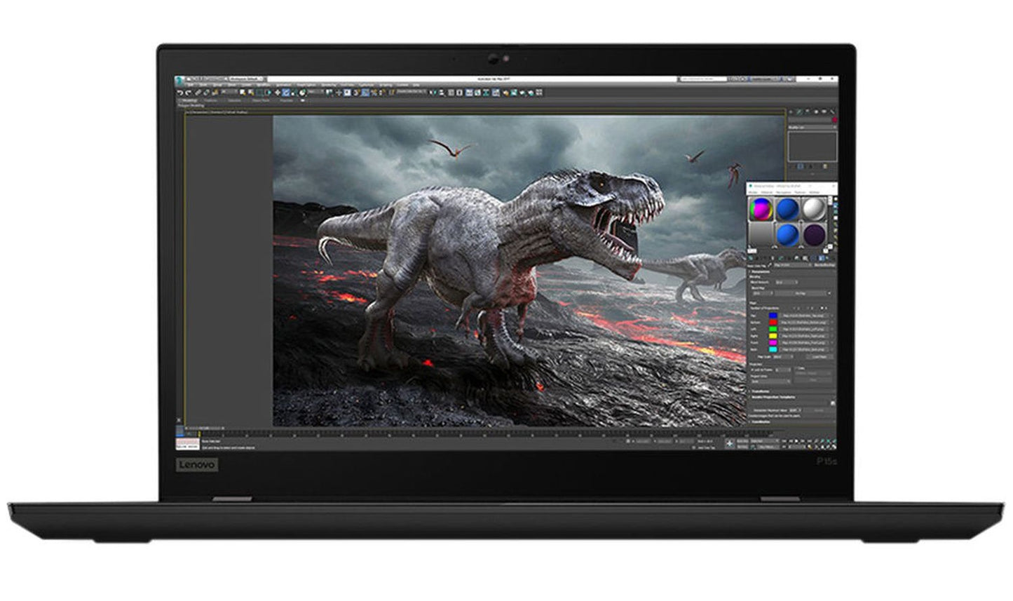 Lenovo ThinkPad P15v Gen 1 laptop with 15.6-inch display and Intel Core i7-10750H processor, showing the laptop's keyboard and screen.