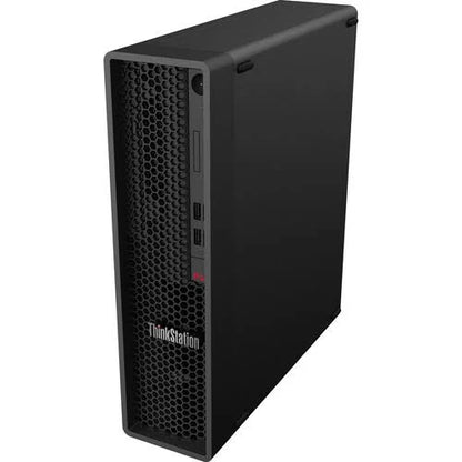 Lenovo Small Form Factor Desktop with Intel Core i7-10700 processor, refurbished, showing front view with ports and ventilation.