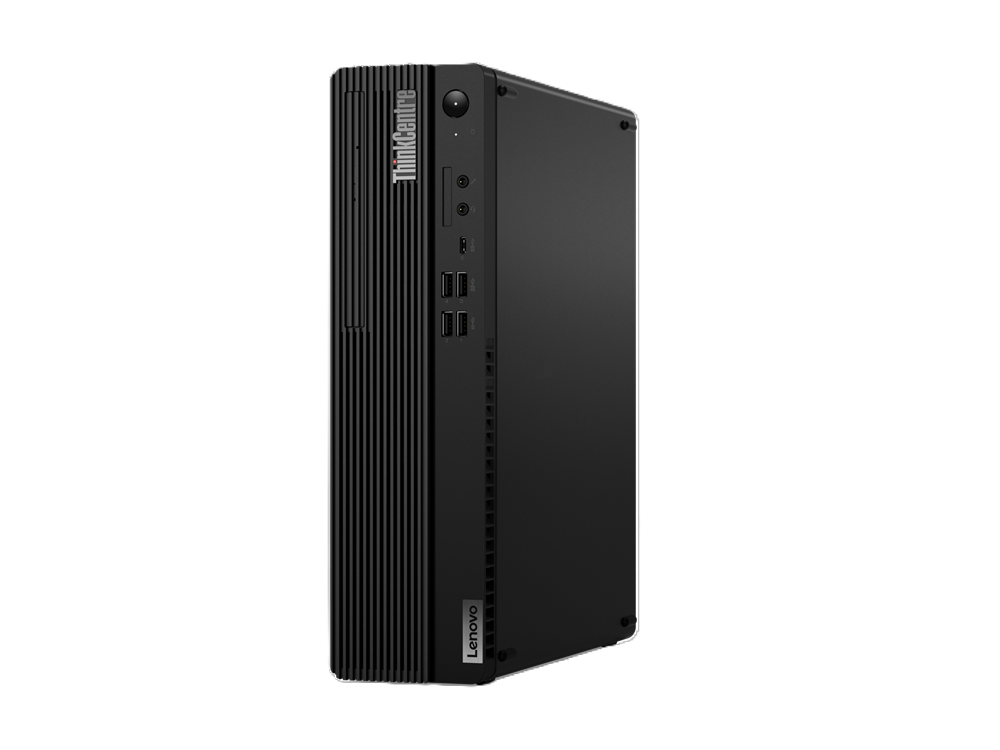 Lenovo Small Form Factor Desktop with Intel Core i5-10400 processor, compact design, black case, front ports visible.