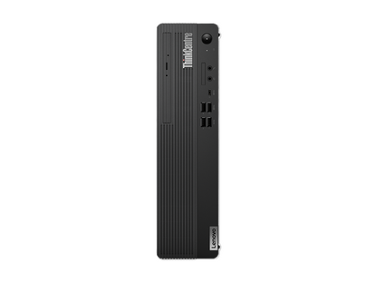 Lenovo small form factor desktop with Intel Core i5-10400 processor, black casing, and front USB ports.
