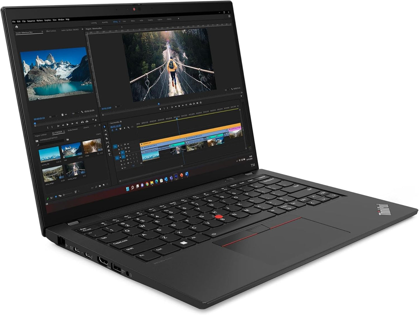 Lenovo ThinkPad T14 Gen 4 14-inch refurbished laptop with Intel Core i5-1335U processor, open with keyboard and screen visible.