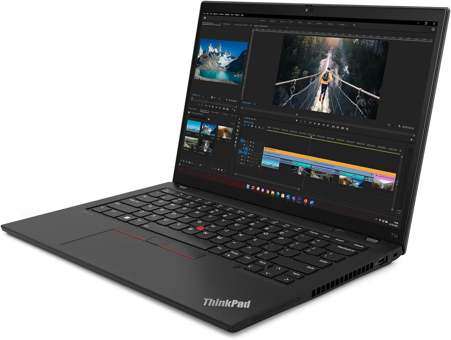 Lenovo ThinkPad T14 Gen 4 14-inch refurbished laptop with Intel Core i5-1335U processor, black keyboard and sleek design.