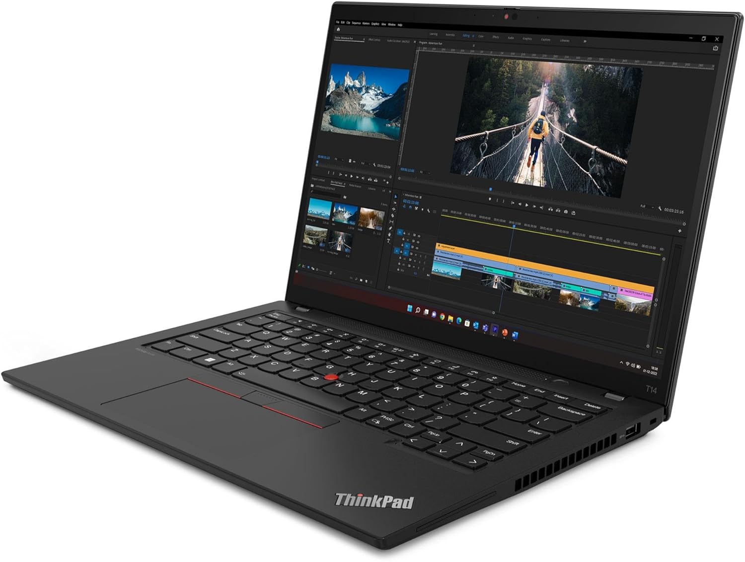 Lenovo ThinkPad T14 Gen 4 14-inch refurbished laptop with Intel Core i5-1335U processor, black keyboard and sleek design.