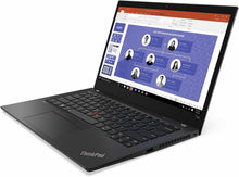 Lenovo ThinkPad T14s Gen 1 14-inch refurbished laptop with Intel Core i7 processor, black keyboard, and slim design.