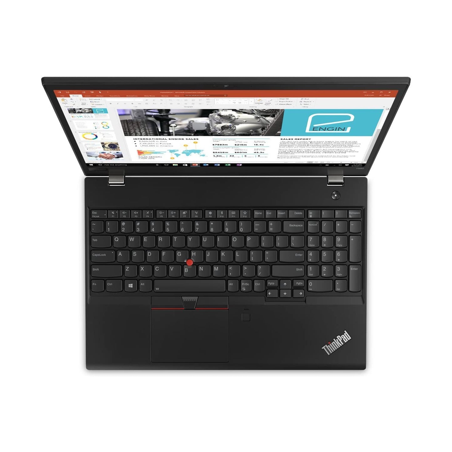 Lenovo ThinkPad T580 15.6-inch refurbished laptop with Intel Core i5-8250U processor, black keyboard, and screen display.