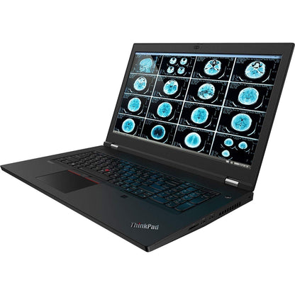Lenovo ThinkPad P17 17-inch refurbished laptop with Intel Core i7-10750H processor, open showing keyboard and screen.