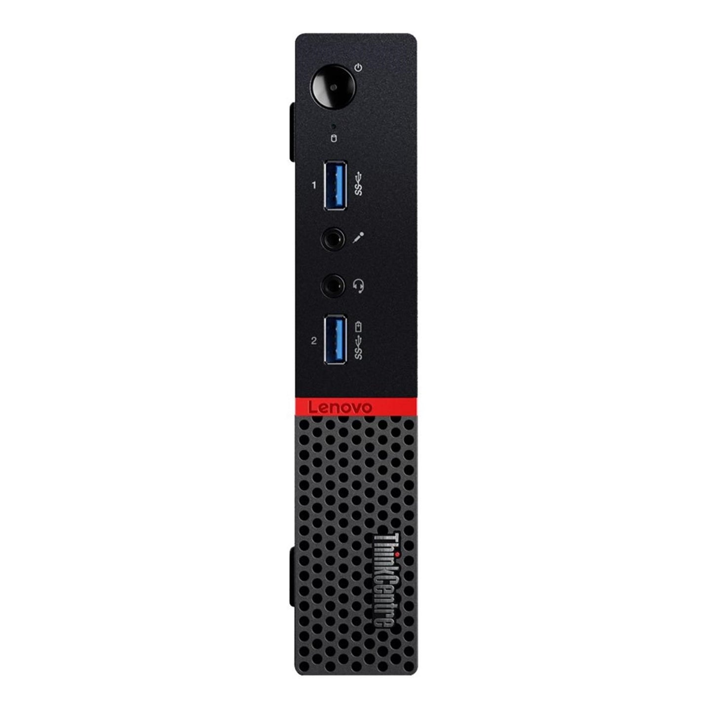 Lenovo ThinkCentre Tiny Desktop with Intel Core i3-6300T processor, compact refurbished PC on a white background.