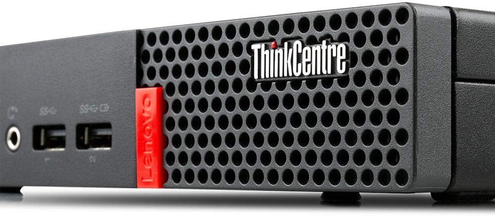 Refurbished Lenovo ThinkCentre Tiny PC with Intel Core i3-7100T processor, compact desktop computer on a white background.