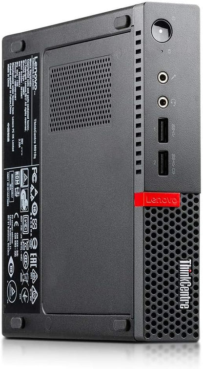 Lenovo ThinkCentre Tiny PC with Intel Core i7-6700T processor, compact refurbished desktop on a white background.