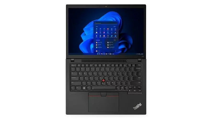 Lenovo ThinkPad X13 Gen 3 13.3-inch refurbished laptop with Intel Core i5-1235U processor, black keyboard, and sleek design.