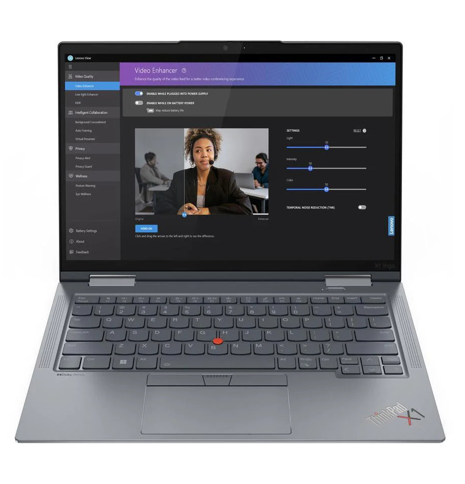Lenovo ThinkPad X1 Yoga Gen 8 14-inch refurbished laptop with Intel Core i5-1335U processor, open with keyboard and screen visible.