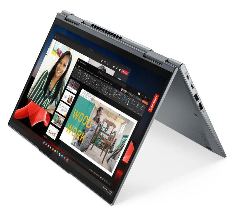 Lenovo ThinkPad X1 Yoga Gen 8 14-inch refurbished laptop with Intel Core i5-1335U processor, open showing keyboard and screen