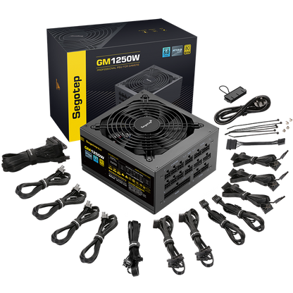 Segotep 1250W 80 Plus Gold full modular power supply with PCIe 5.0 and ATX 3.0, black color, for high-performance PCs