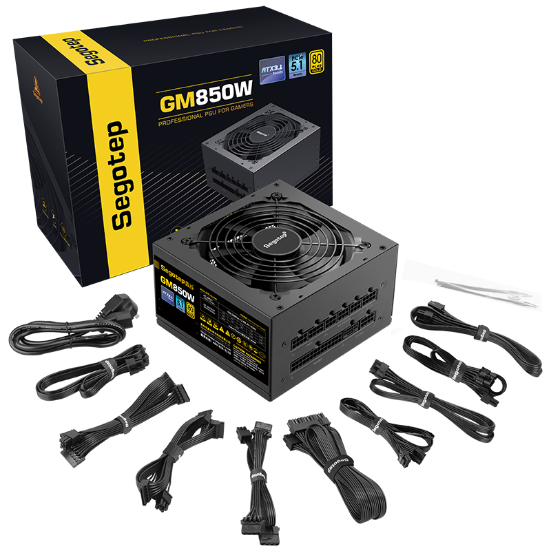 Segotep 850W power supply with 80 Plus Gold certification, full modular design, black color, PCIe 5.1 and ATX 3.1 compatibility