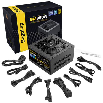 Segotep 850W power supply with 80 Plus Gold certification, full modular design, black color, PCIe 5.1 and ATX 3.1 compatibility